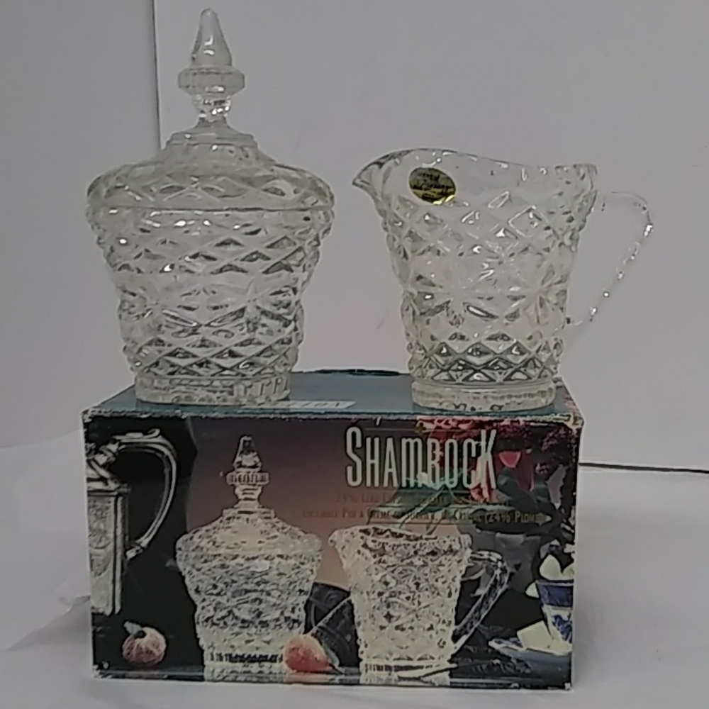 SHAMROCK Sugar & Creamer 24% Lead Crystal Tea Coffee Servers Vtge